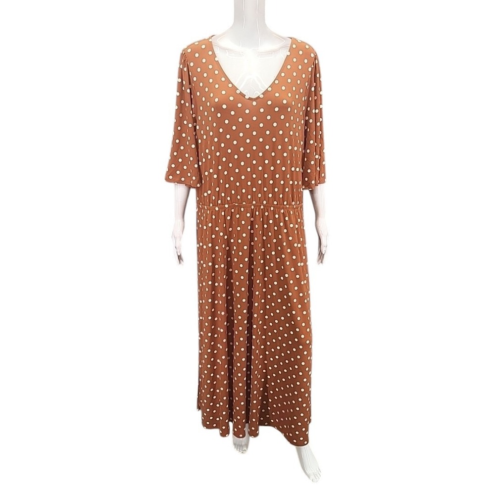 Girl With Curves Brown Polka Dot V-Neck Maxi Dress Tall Plus 1XT A504600